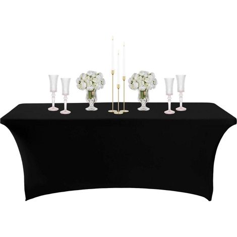 Elastische Tischdecke 122 cm Schwarz Abwaschbar Wasserabweisend für Partys & Esszimmer