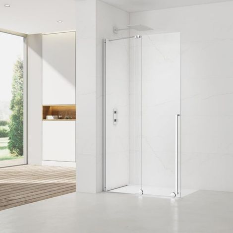 Swiss Aqua Technologies X-MOTION 110x200cm Paroi en verre coulissante Crystal Glass® 8 mm anticalcaire, avec bras et profilés chrome brillant (SATBWIXM1