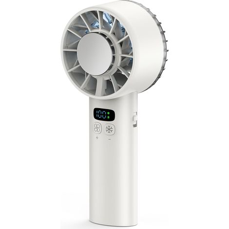 Ventilador portátil recargable, potente mini ventilador turbo con compresión fría, 100 velocidades, batería recargable de 5200 mAh, esencial para viajes, acampadas y uso al aire libre (blanco). (1/5)