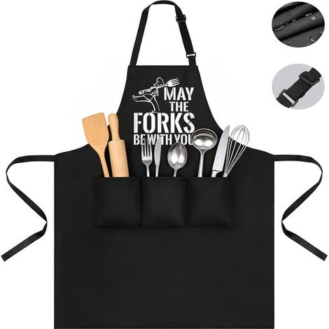 Grembiule da barbecue per uomo, grembiule da cucina per uomo, grembiule da cucina con 3 tasche, grembiule da cucina regolabile, copertura protettiva impermeabile, ottimo regalo per (1/5)
