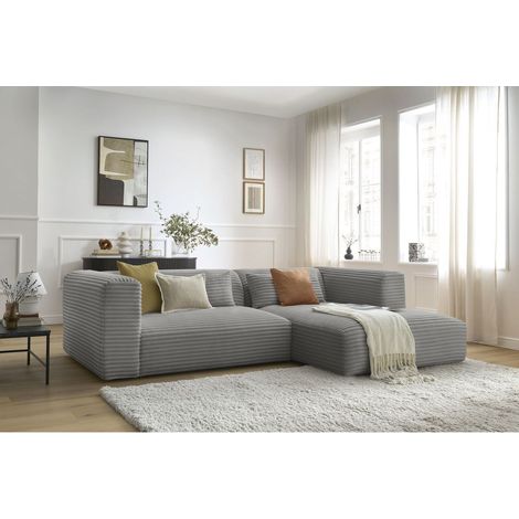 BOBOCHIC - Canapé d'angle fixe HARRY gros côtelé doux Angle droit Gris foncé (1/5)