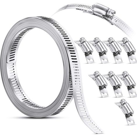Serre-joints à tuyauxCollier de Serrage Collier à Vis sans Fin en Acier, Sangle Collier de Serrage avec Attaches, Pinces en Acier Inoxydable 304 Collier de Serrage de Tuyau Réglable à Vis (9 Pièces, 1 (1/5)