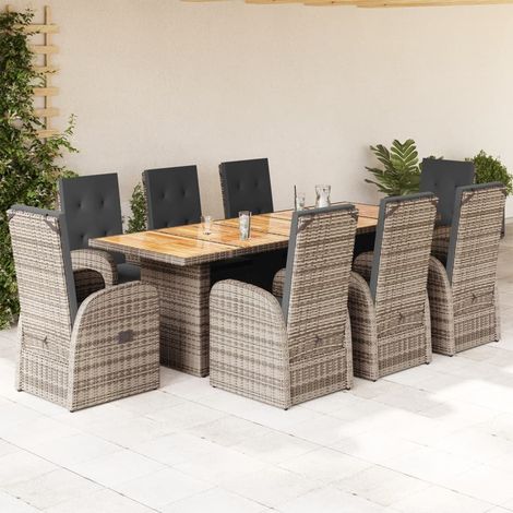 Ensemble à manger de jardin 9 pcs-Salon de jardin coussins gris résine tressée 777802 (1/5)