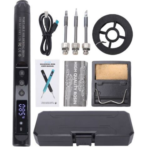 Kit de Soldador Inalámbrico con Pantalla LCD, Recargable USB-C, Temperatura Ajustable 200-450°C, Reposo Automático, para Reparación Electrónica JJXL003-Negro: Soldadores (1/5)