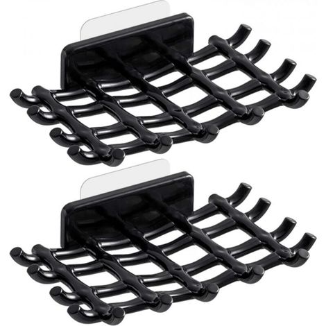 Wandmontierte Seifenschale für die Dusche, selbstentleerend mit Haken, kein Bohren erforderlich, geeignet für Badewanne und Küchenspüle (2er-Set, schwarz)