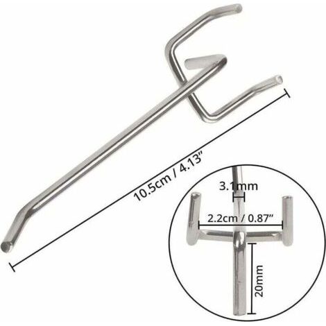 QORVA-Crochets pour Panneaux Perforés en Acier (50 Pièces) - 10cm - Crochet pour Panneau Perforé Bureau en Métal pour Organiser les Outils de l’Établi et les Rayonnages de Magasins