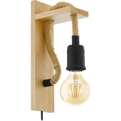 Applique murale vintage 30x13,5 cm en corde et support en bois - Eglo Rampside (1/3)