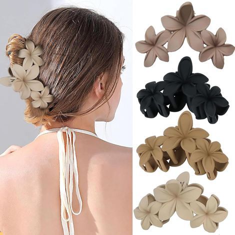 Große Haarspangen mit Blumenmuster, rutschfeste Haarspangen mit Blumenmuster, starke Haarspangen im hawaiianischen Stil für mitteldickes Haar, Accessoires für Damen und Mädchen (Hairclaw3Eggflower) (1/5)