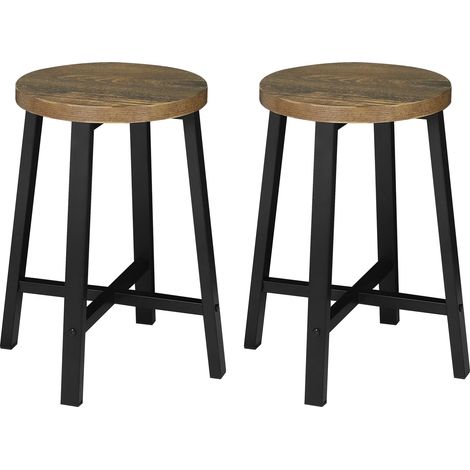 CHICFURN Set di 2 sgabelli da cucina 29,5x29,5x46 cm legno ingegnerizzato e metallo nero vintage (1/5)