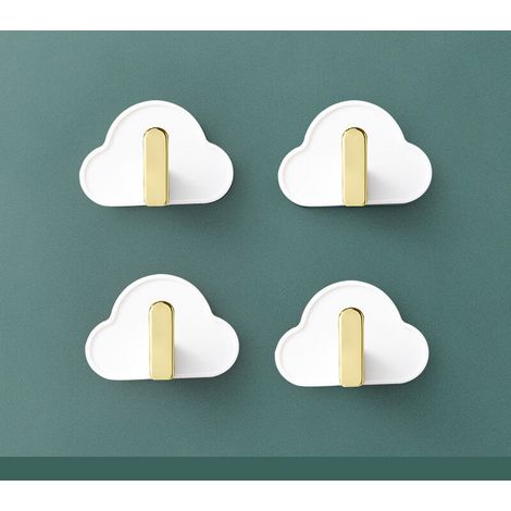 4 pièces de nuage en forme de L crochets sans soudure poinçonnage mur collant crochet cuisine salle de bain salle de bain sac clé crochet créatif(Blanc)