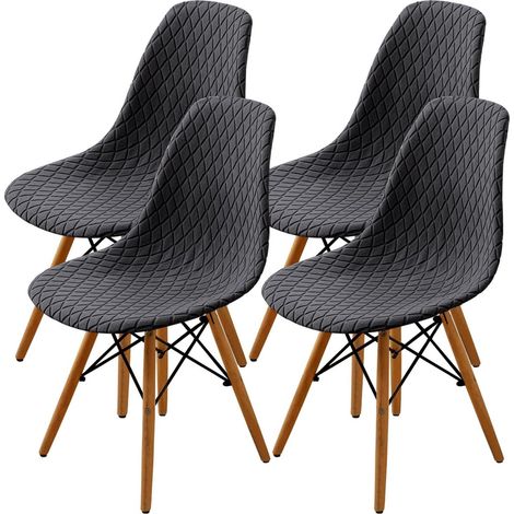 Lot de 4 housses de chaise de salle à manger en forme de coquillage avec motif matelassé pour chaises rembourrées couleur grise (1/5)