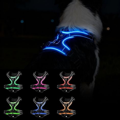 Harnais Lumineux, Harnais Lumineux pour Chien De Taille Moyenne, Rechargeable par USB Harnaises pour Chien À LED, LED Anti-Traction Chiens avec Poignée pour Promener La Nuit, Noir (1/5)
