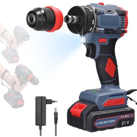 Cordless Drill Driver with 1 x 1300mAh Battery, 55Nm Impact Drill, 21+1 Torque Settings, LED Light, for DIY Projects (1/5)