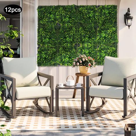 12 PCS Artificial Simulation Greenery Wall Panels 50X50CM, Wall Mounted Built-In Circular Holes DIY-Friendly For Privacy Fence Screen Outdoor Indoor Wedding Decor Garden Backyard (1/5)
