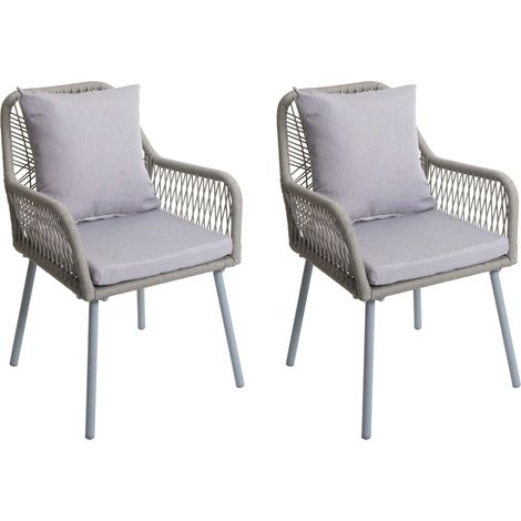 2er-Set Gartenstuhl HHG-475, Outdoor Sitz-/Rückenpolster Aluminium Seilgeflecht Rope grau, Bezug grau