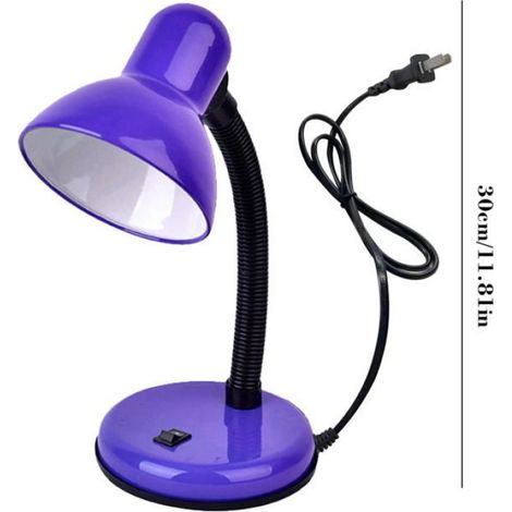 1 Lampe de bureau à pince, socle plastique violet, abat-jour métal, tube flexible, pour chambre enfant (1/4)