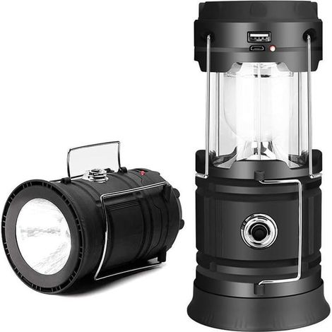 1 x Lampes de Poche Solaires pour Lanterne de Camping Lampe de Tente Rechargeable USB Pliable, Éclairage LED D'urgence avec 2 Modes D'alimentation Prenant en Charge la Charge du Téléphone (1/5)