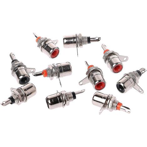 Lot de 10 adaptateurs RCA femelles nickelés pour montage sur panneau, rouge + noir (1/4)