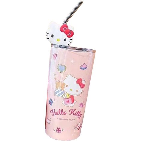 Gobelet isotherme avec couvercle et paille en acier inoxydable, motif anime mignon, pour café glacé, idéal pour le bureau, les voyages et la maison, orange clair. Parfait pour le bureau, les voyages e (1/5)