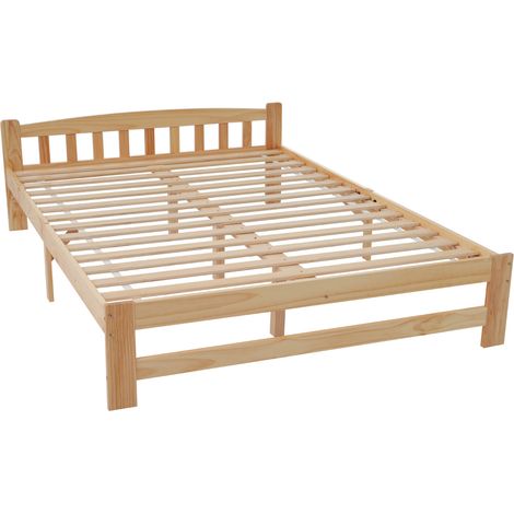 Cama doble de madera de pino natural 140x200 cm con cabecero y somier de láminas MODENUIT (1/5)