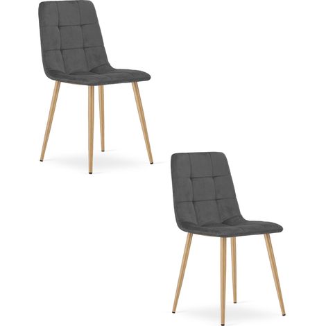 Silla Kara - terciopelo gris oscuro / patas color madera x 2 (1/5)