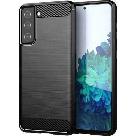Schutzhülle für Galaxy S21 FE Armor Carbon, schwarz + 9H gehärtetes Glas (1/5)