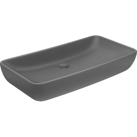 Vasque rectangulaire de luxe, gris foncé mat, 71 x 38 cm, céramique (1/5)