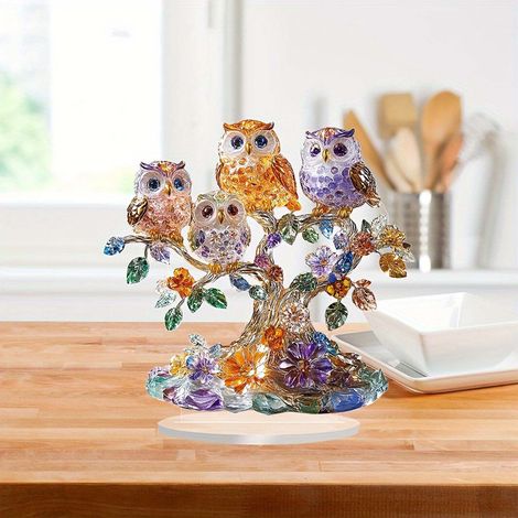 Owl - Figurine Décorative En Cristal Concassé - Pour Salon Chambre Bureau - Symbole De Sagesse Et Protection - 1 Pièce