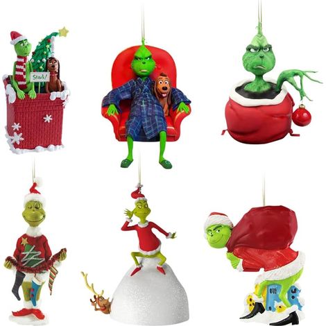 Adornos para árbol de Navidad, juego de 6 colgantes de resina, con un divertido diseño de monstruos, perfectos para fiestas, celebraciones y decoración del hogar originales y con mucho humor. (1/4)