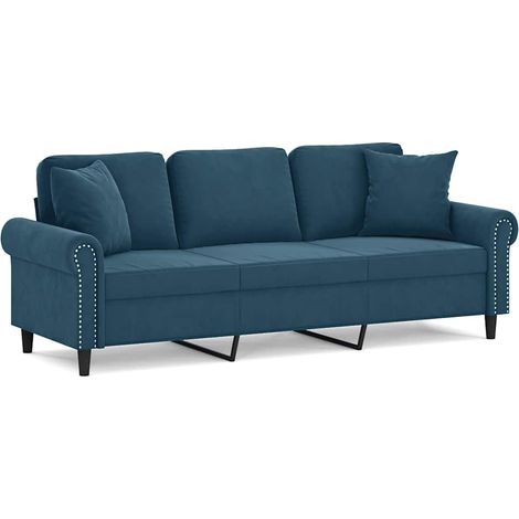 Maison Exclusive - Divano a 3 Posti con Cuscini Blu 180 cm in Velluto