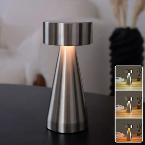 Lampe de table LED sans fil, lampe de chevet tactile à intensité variable, lampe de bureau rechargeable, 3 températures de couleur réglables (1/5)