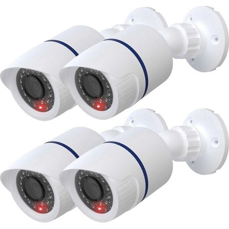 Caméra dôme factice factice simulée de sécurité CCTV intérieur extérieur avec une lumière LED, autocollant d'avertissement d'alerte de sécurité, 4 paquets, blanc (1/4)