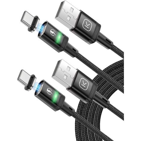 Lot de 2 câbles de charge magnétiques USB C de 3 A avec adaptateur de type C, charge rapide QC 3.0, câble de charge magnétique en nylon tressé (1M2) (1/5)
