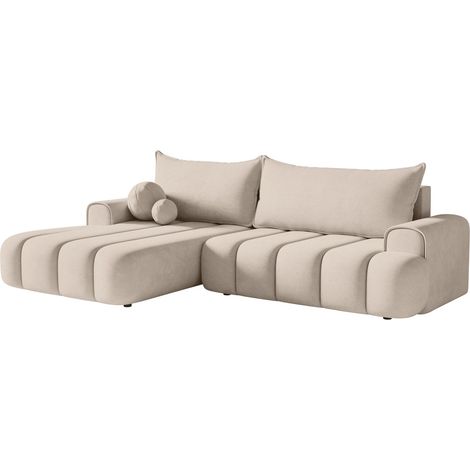 Selsey DANDELINO - Ecksofa mit Schlaffunktion, Stauraum und Samtbezug, graubeige, links