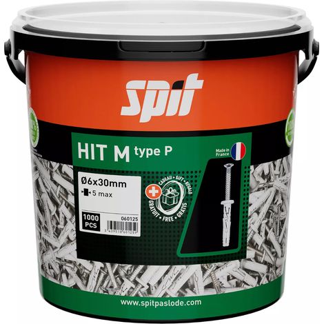 HIT-M P taco de nylon de cabeza plana con clavo zincado - Cubo de 1000 piezas - SPIT - 060125