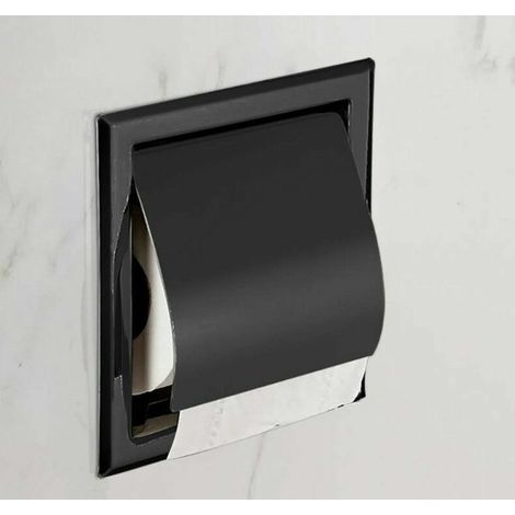 Bathroom Recessed Stainless Steel Toilet Roll Holder Matte Black (1/4)