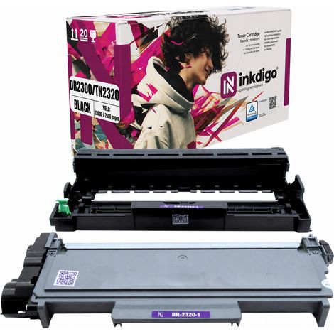 Tambour et toner Inkdigo DR2300 TN2320 compatibles avec l'imprimante Brother DCP-L2500D (certificat TÜV) (1/5)