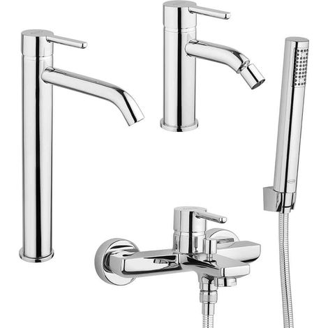 Set miscelatori lavabo alto + bidet + gruppo vasca Jacuzzi  rubinetteria Sunset ottone cromato per piletta click clack (1/5)