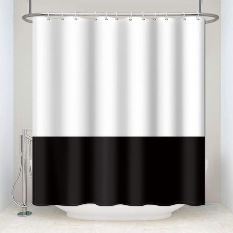 180x198cm Blanc Le Noir Rideau de Douche Simple Thème Classique Traditionnel Tissu Polyester Étanche pour Salle de Bain avec Crochets (1/5)