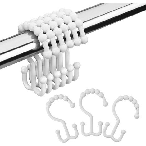 Ganci in plastica per tenda da doccia, ganci doppi per tenda da doccia, ganci bianchi per tenda da doccia per fodera da bagno - 12 pezzi (1/5)