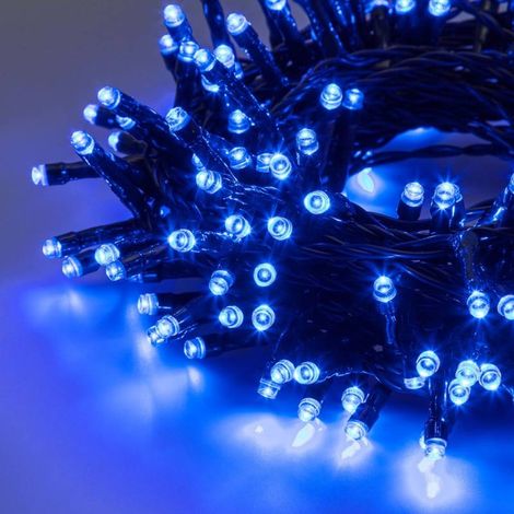 Lotti chaine chaine 12,8 mt se'rie 320 lumie'res de Noel LED 5 mm bleu reflex avec 8 jeux lumineux et cable me'moire vert pour exte'rieur et inte'rieur Blu 12,8 metri - 320 Led (1/5)