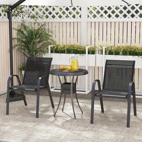 Lot de 2 Chaises Empliables Tissu Respirant Structure Antirouille Charge Max 120KG Jardin Terrasse Noir CW27990 (1/2)