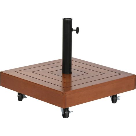 Parasol base en granit et bois d'eucalyptus élégante - Noir et bois naturel (1/5)