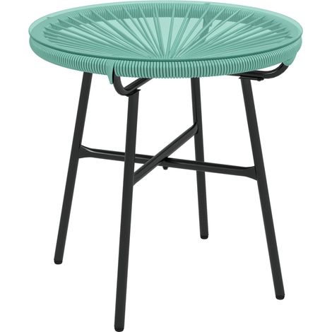 Table basse ronde de jardin en résine aspect rotin métal et plateau verre trempé Ø 50 x 50H cm idéal pour aménager votre terrasse, balcon ou jardin, alliant confort et durabilité pour vos moments d...