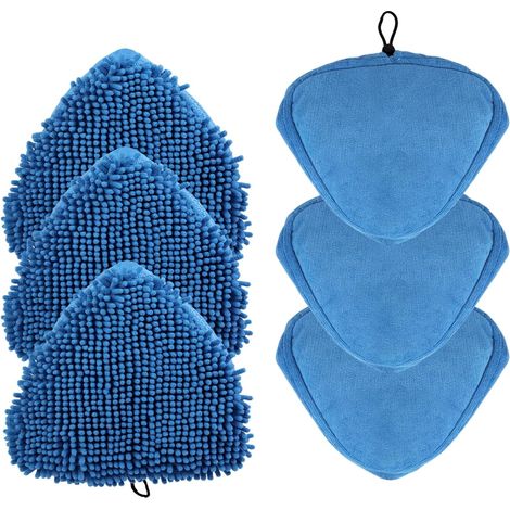 Paquete de 6 alfombrillas triangulares para mopa de vapor (3 de coral, 3 de microfibra), reutilizables y lavables. (1/3)