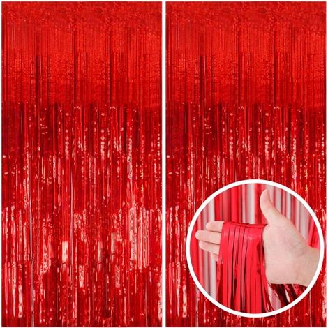 Rideaux à franges pour décoration de fête (lot de 2, rouges) — Convient aux thèmes Halloween et sorciers (1/5)