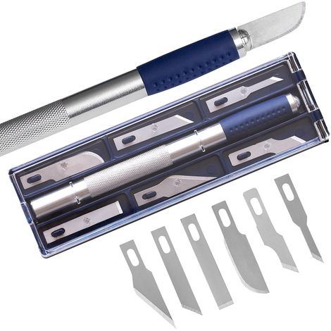 1 coltello di precisione con 6 lame in acciaio al carbonio per hobby – Set di 7 coltelli artigianali per tagliare, intagliare, modellare e progetti fai da te (1/5)