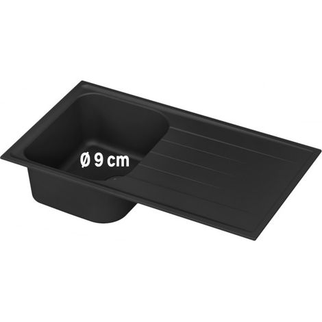 Évier de Cuisine à Encastrer DELINIA Elbe 1 Bac avec Égouttoir Quartz et Résine Noir - 82314094