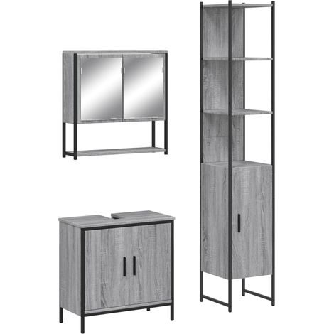 Maison Exclusive - 3-tlg. Badmöbel-Set Grau Sonoma Holzwerkstoff