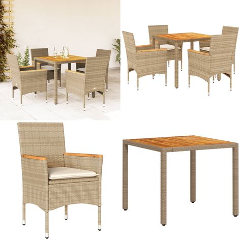 Ensemble à manger de jardin et coussins 5pcs beige rotin acacia - Salon De Jardin - Mobilier De Jardin - Set De Salon De Jardin - Table De Jardin - Chaises De Jardin - Home & Living (1/5)